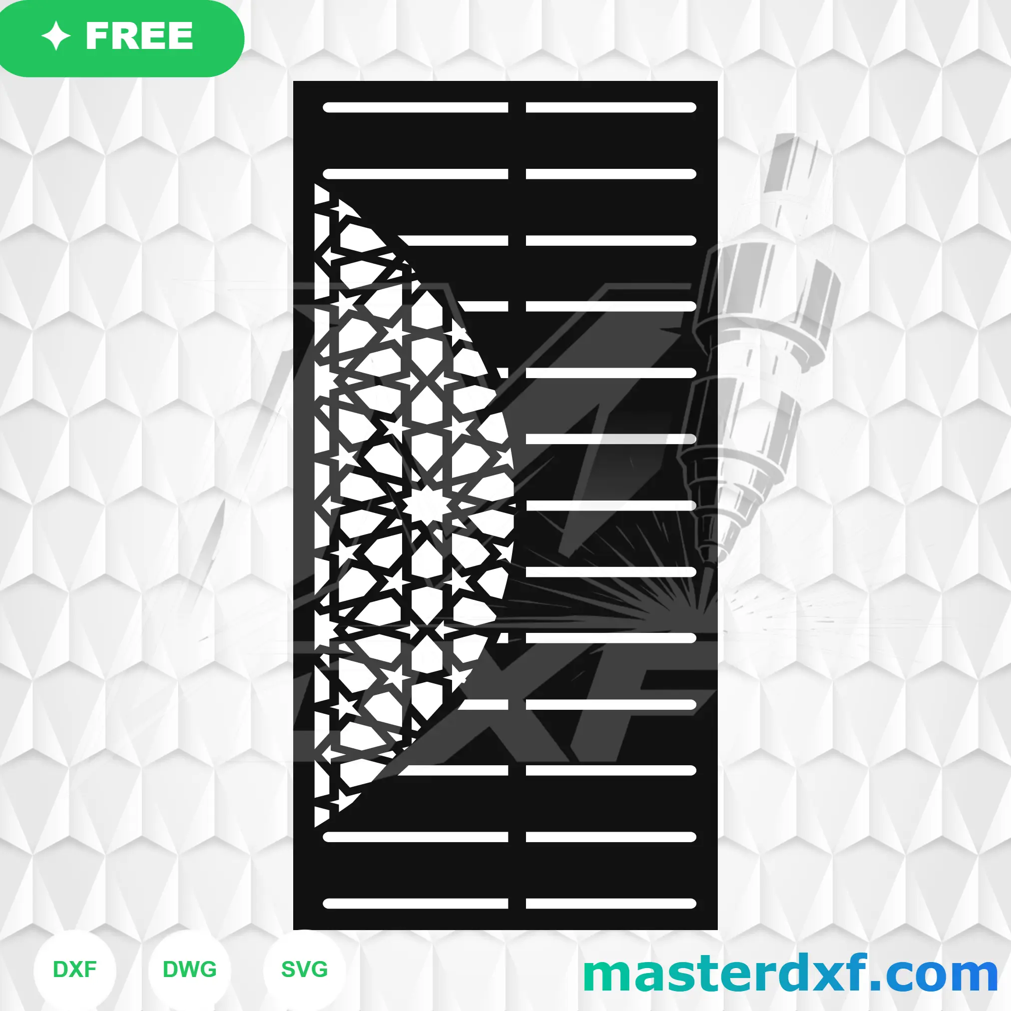 Islamic Star Lattice and Horizontal Slit Hybrid Panel DXF File